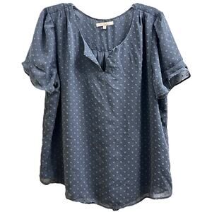 My Danielle Grey Swiss Dot Heart Textured Short-sleeve Blouse XL Gray